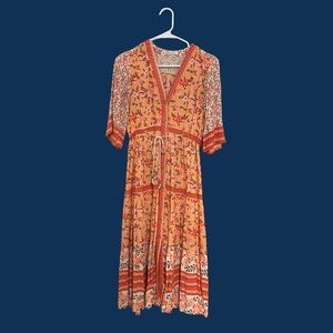 Coral Floral Midi Dress